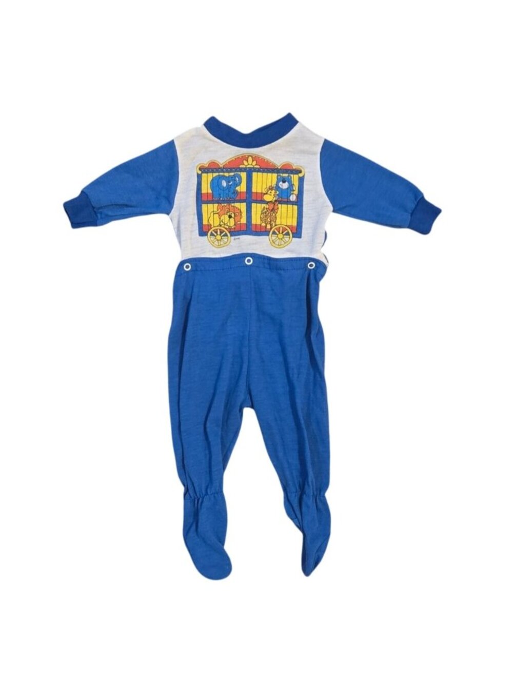 Vintage Lullaby Land Infant Sleeper Circus Animal Print Blue 12 Months USA Made